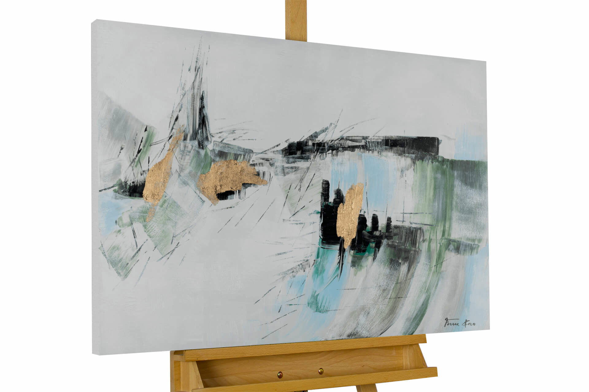 ACRYLBILD HANDGEMALT 100/75 cm - Grau/Grün, Holz/Textil (1.8/75cm) - KUNSTLOFT