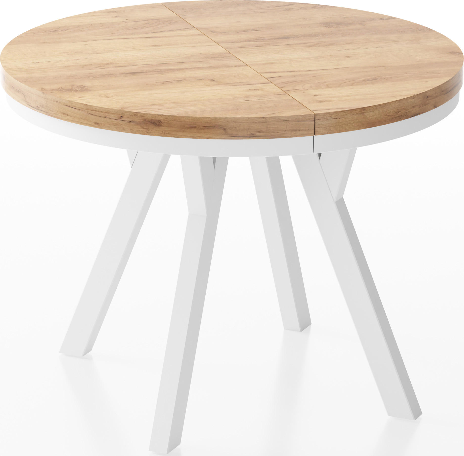ESSTISCH Lume Weiß runder ausziehbarer, Wotan Eiche 100-150/100/76 cm - Eiche Wotan/Weiß, Holz/Holzwerkstoff (100/100/76cm) - WFL GROUP