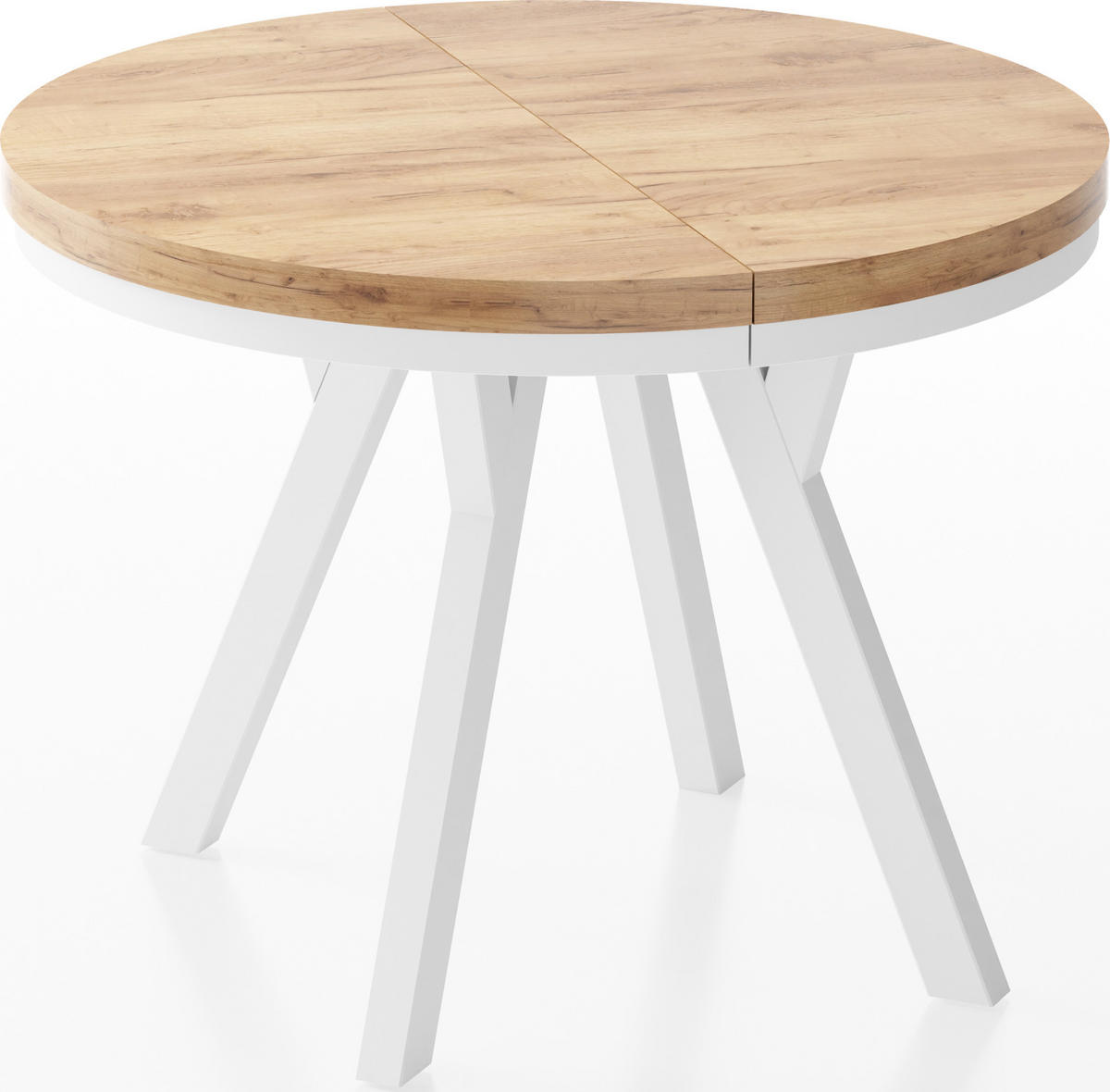 ESSTISCH Lume Weiß runder ausziehbarer, Wotan Eiche 100-150/100/76 cm - Eiche Wotan/Weiß, Holz/Holzwerkstoff (100/100/76cm) - WFL GROUP