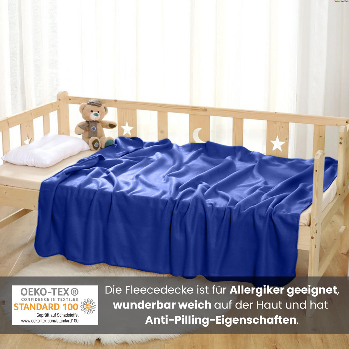 FLEECEDECKE 2er Set dunkelblau 130/160 cm Kettelrand Anti-Pilling - Dunkelblau, Textil (130/160cm) - wometo