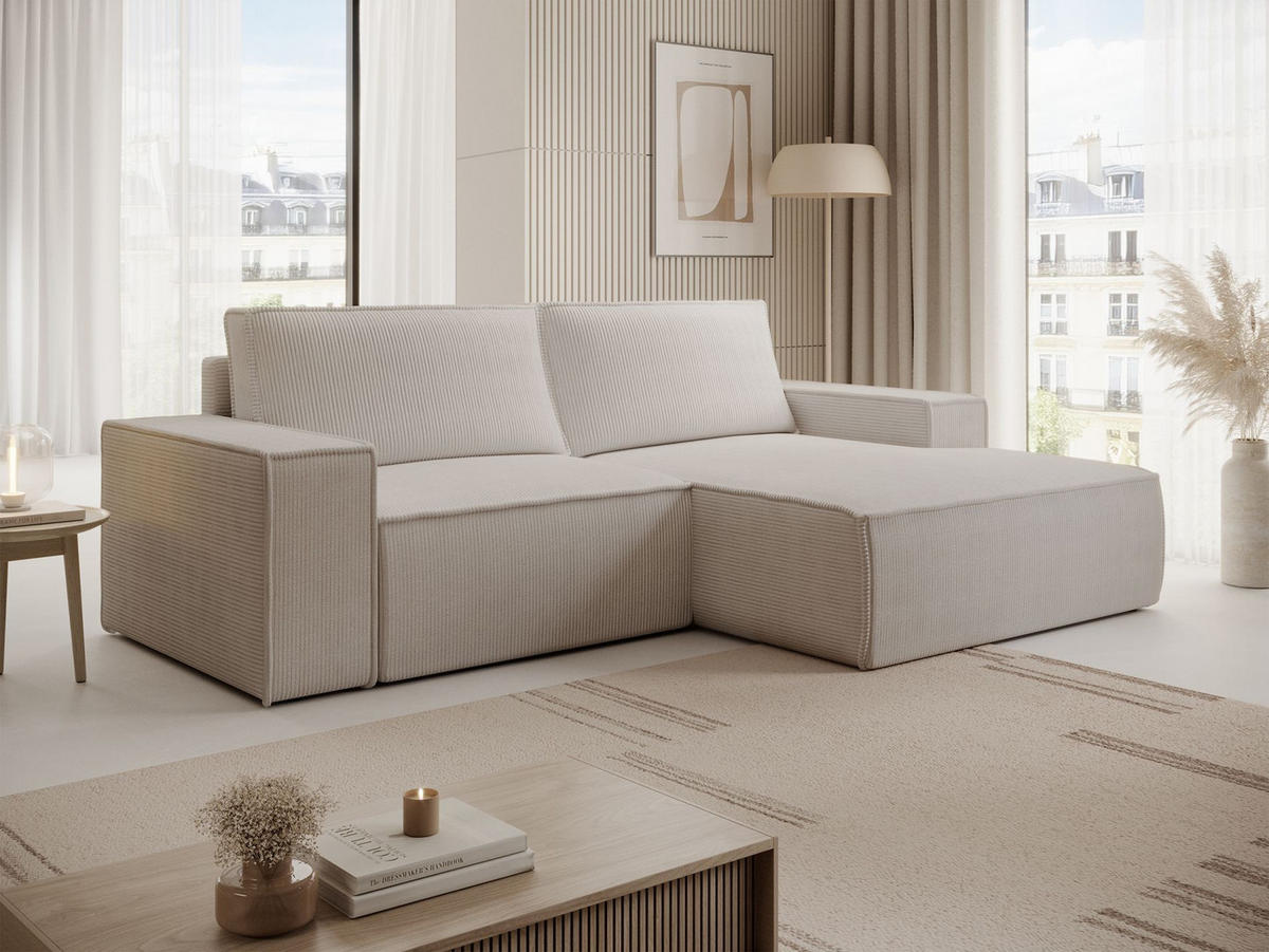 ECKSOFA Farese Mini mit Cordbezug Greige, rechts - Taupe/Schwarz, Textil (240/167cm) - Selsey