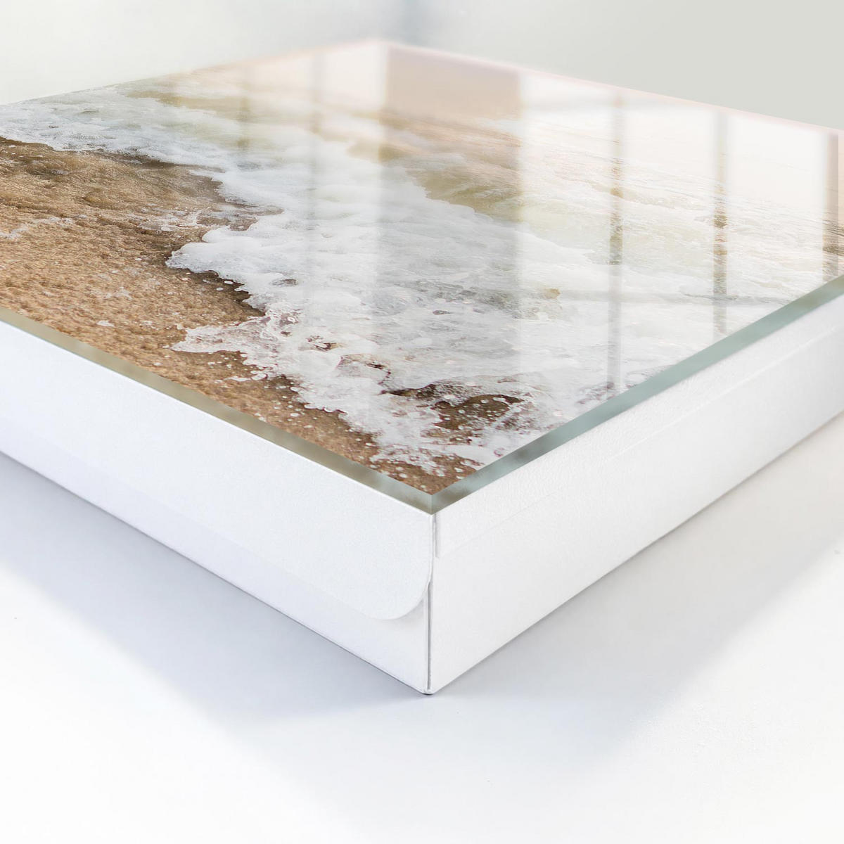 SCHLÜSSELBOX Weiß 30x30 cm – Türöffnung nach rechts - Meereswelle - Beige, Metall (30/30/5cm) - TULUP