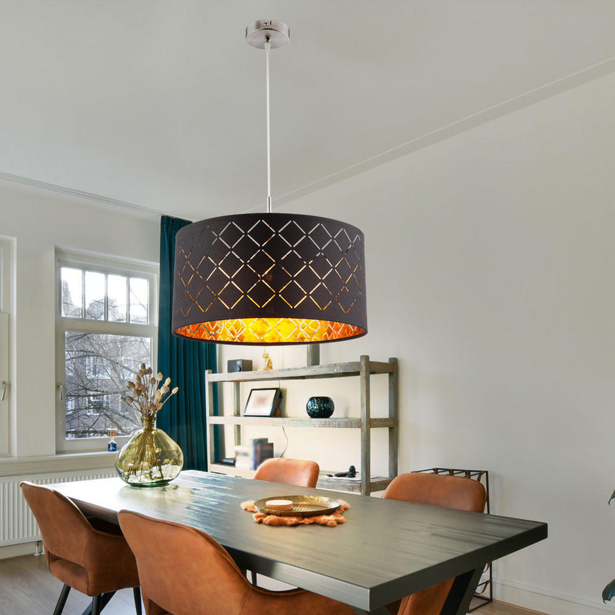 HÄNGELEUCHTE Metall Schwarz Gold - Schwarz, Metall (40/40/140cm) - Globo Lighting