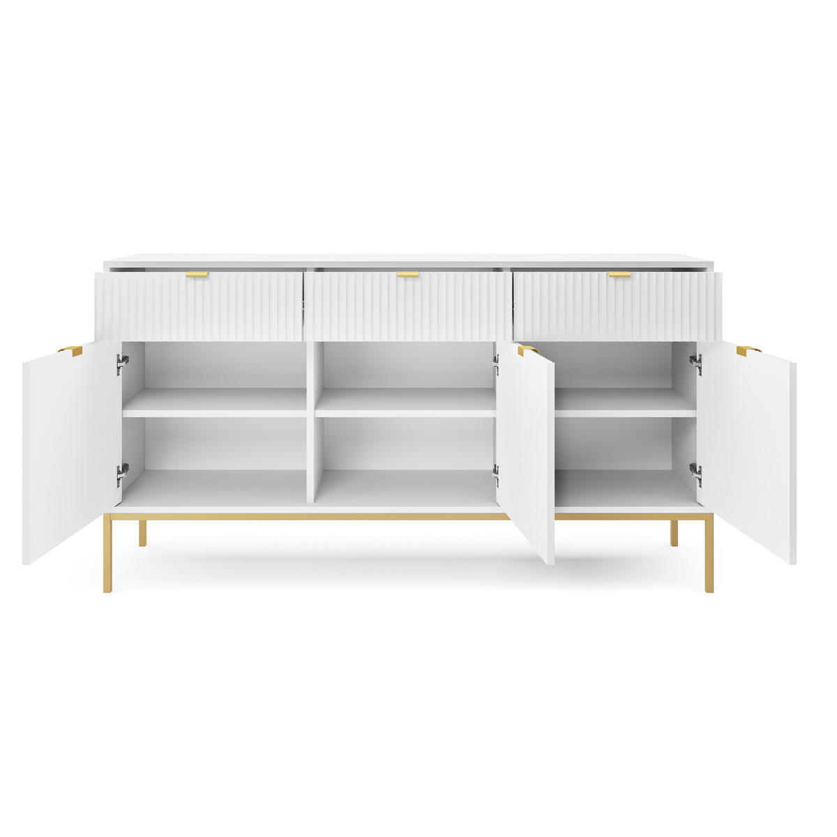 SIDEBOARD STELLARE 154/83/39 cm mit 3 Schubladen 3 Türen Weiß - Goldfarben/Weiß, Holzwerkstoff (154/83/39cm) - MASSENO