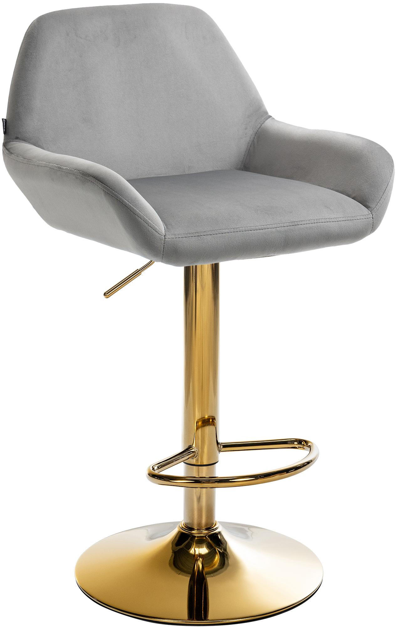 BARHOCKER Samt grau - Goldfarben/Grau, Textil/Metall (51/89/52cm) - CLP