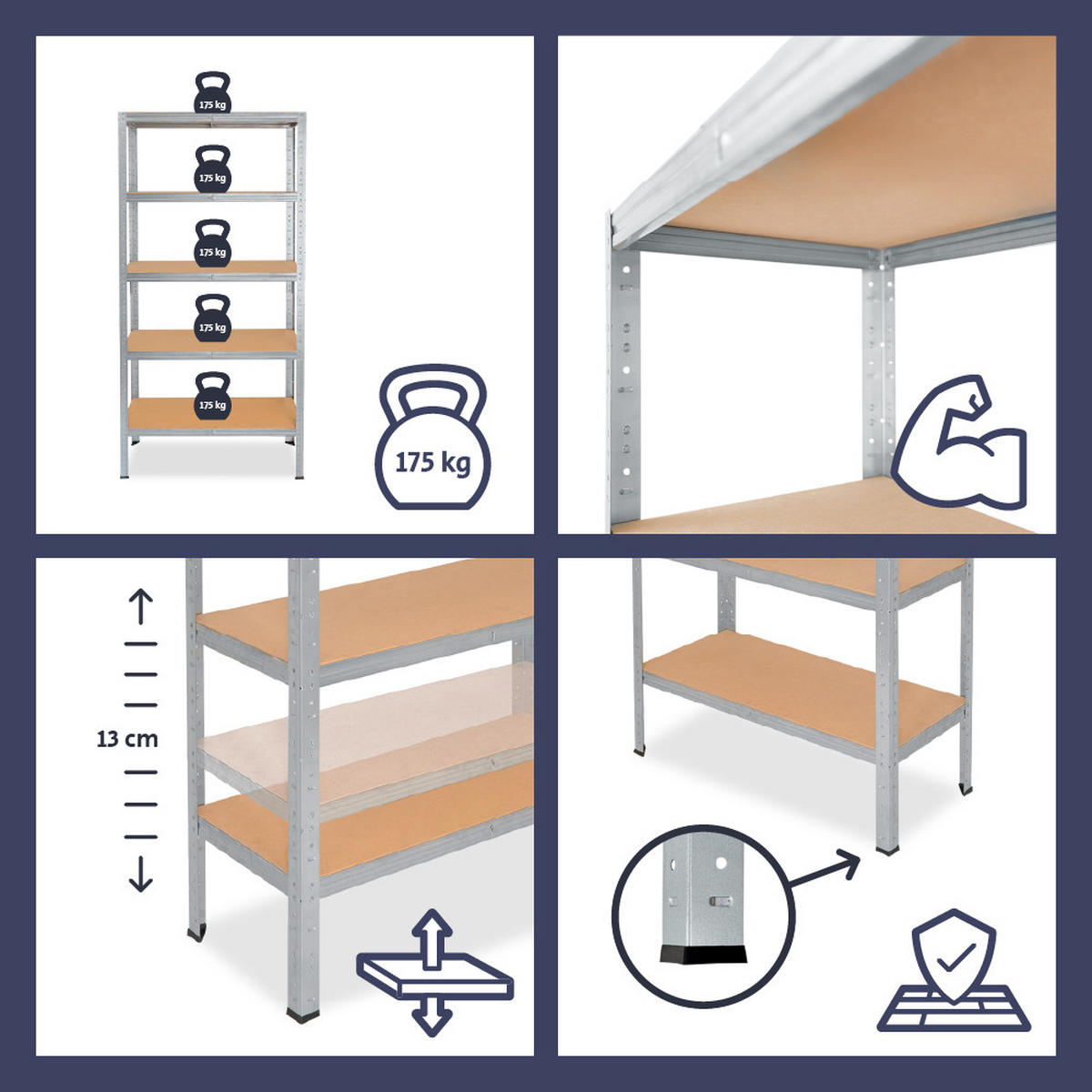 SCHWERLASTREGAL HOME 90x60x40 cm in verzinkt mit 3 Böden und 175 kg Traglast pro Boden - Silberfarben, Metall (60/90/40cm) - shelfplaza