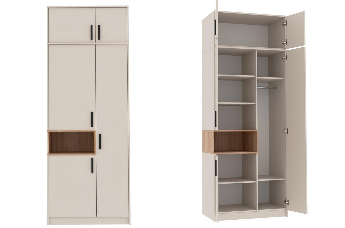 KLEIDERSCHRANK MIT AUFSATZ GRANT G1/18B GRAUBEIGE CASHMERE 88/235/54 - Kaschmir/Schwarz, Holzwerkstoff (88/235/54cm) - Marmex Möbel