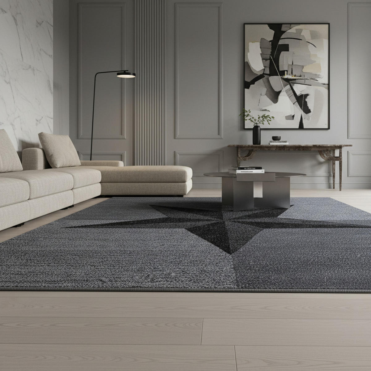 TEPPICH Kurzflor Sterne-Muster Polypropylen Wohnzimmer Grau Läufer 80x150 - Grau, Textil (80/150cm) - KADIMA DESIGN