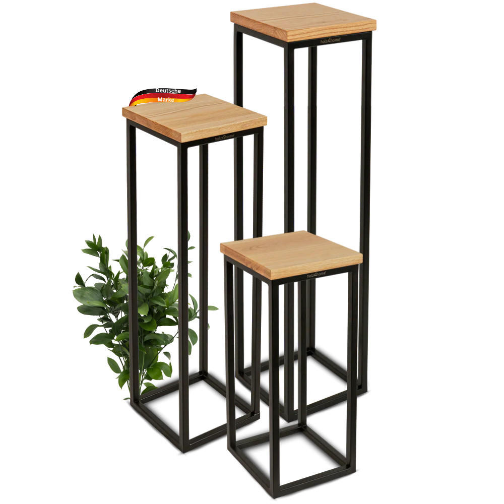 BLUMENSTÄNDER Holz LURI 3er-Set Eichenholz Metallgestell - Braun, Holz (20/90/21cm) - DELUKE