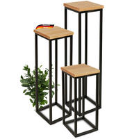 BLUMENSTÄNDER Holz LURI 3er-Set Eichenholz Metallgestell - Braun, Holz (20/90/21cm) - DELUKE