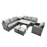 GARTENSET Hohe Rückenlehne Polyrattan 9-Sitzer - Dunkelgrau/Grau, Glas/Kunststoff - Fimous
