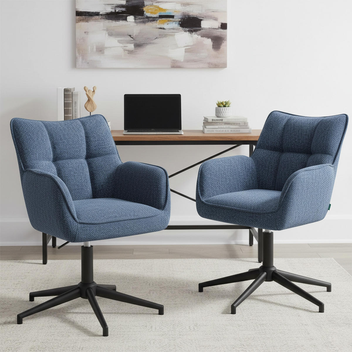 BÜROSTUHL Mika-Lea - Blau/Schwarz, Textil/Metall (59/81/66cm) - DUBI Möbel