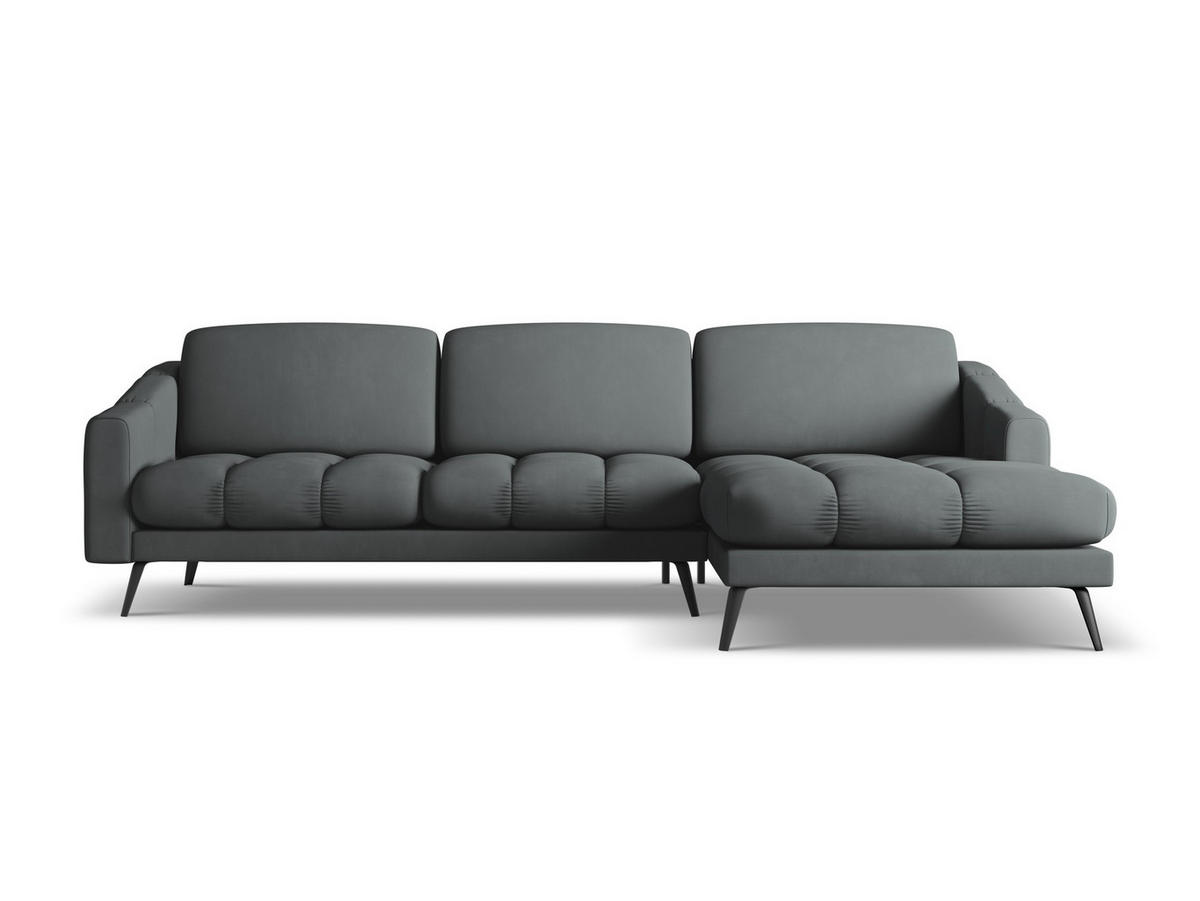ECKSOFA Rechts Chenille Stoff Grau - Schwarz/Graphitfarben, Textil/Metall (264/160cm) - Makamii