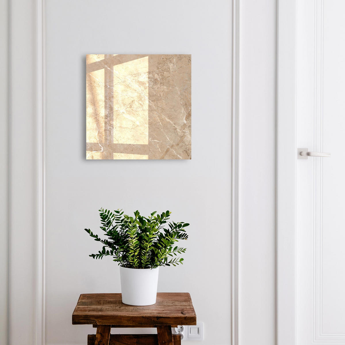 SCHLÜSSELBOX Weiß 30x30 cm – Türöffnung nach rechts - Marmormuster - Beige, Metall (30/30/5cm) - TULUP