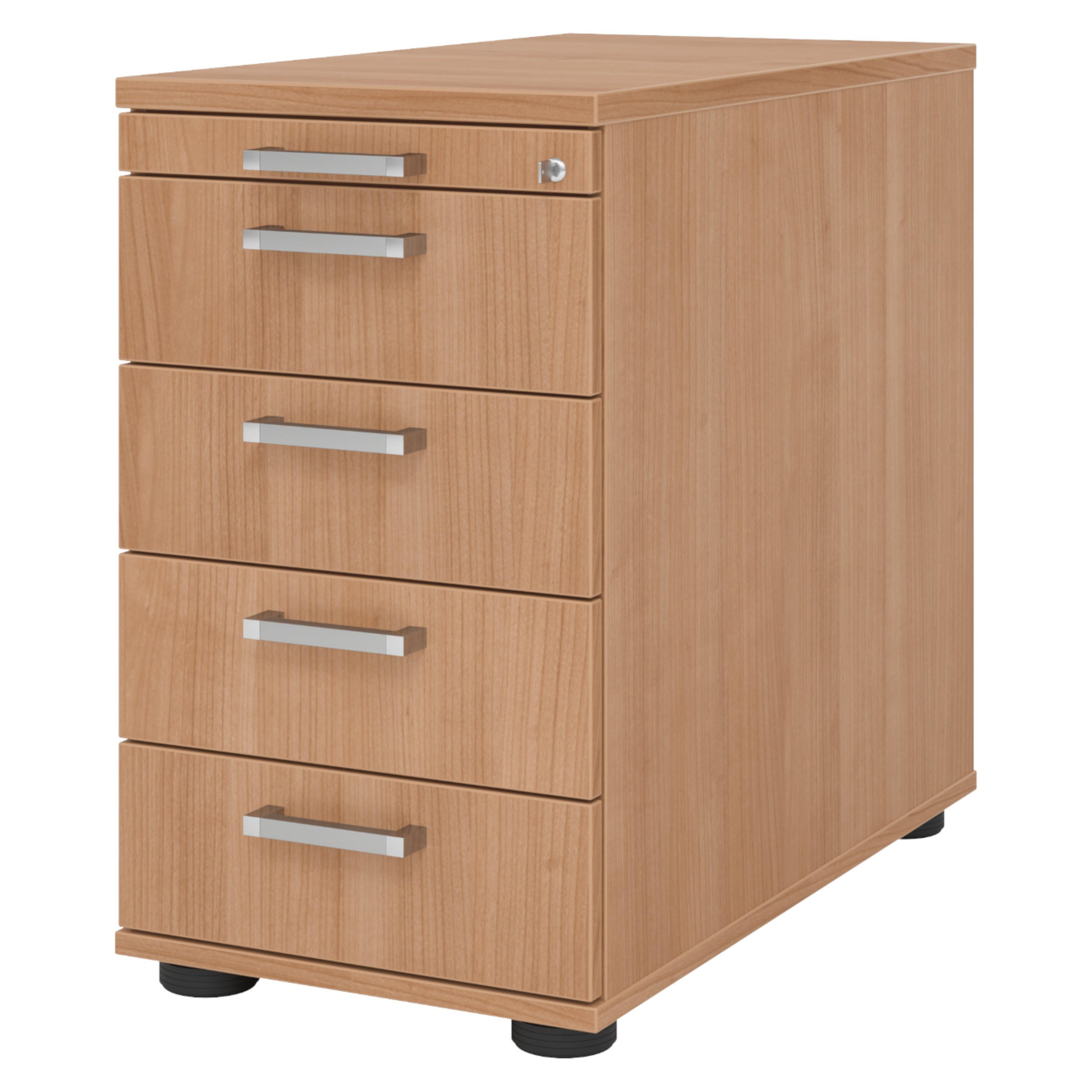 STANDCONTAINER - mit 4 Schubladen 80/42,8/72 cm in Nussbaumfarben Chromgriff (Metall) - Nussbaumfarben, Holzwerkstoff (42.8/72/80cm) - bümö