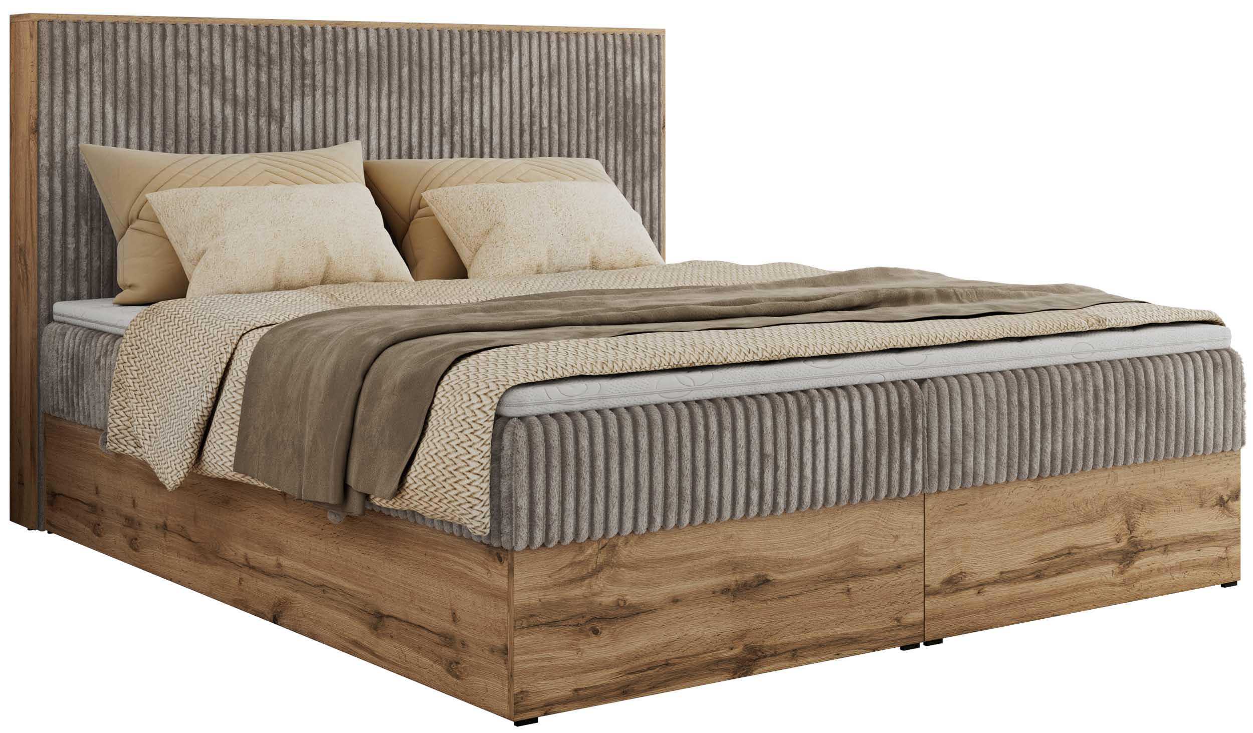 MKS KONTINENTÁLNÍ POSTEL WOOD CLASSIC 140/200 - Světle hnědá Manšestr - H3