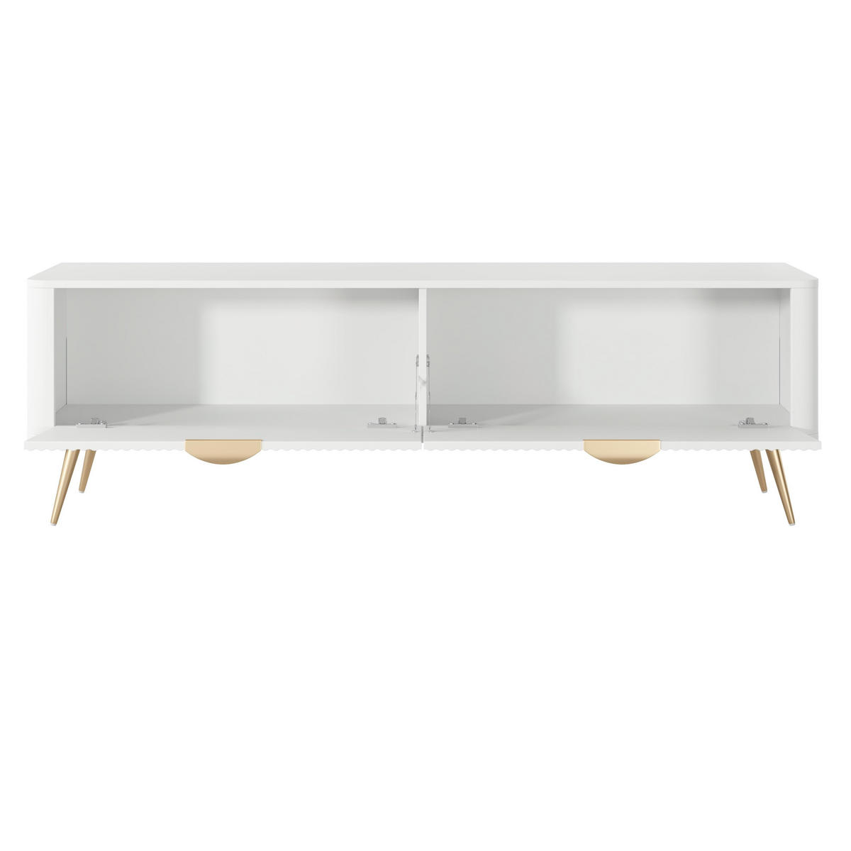 LOWBOARD Vespasia 2T Beige 163,2/51/38 cm – Geriffelte Fronten - Goldfarben/Weiß, Holzwerkstoff/Metall (163.2/51/38cm) - AX Living