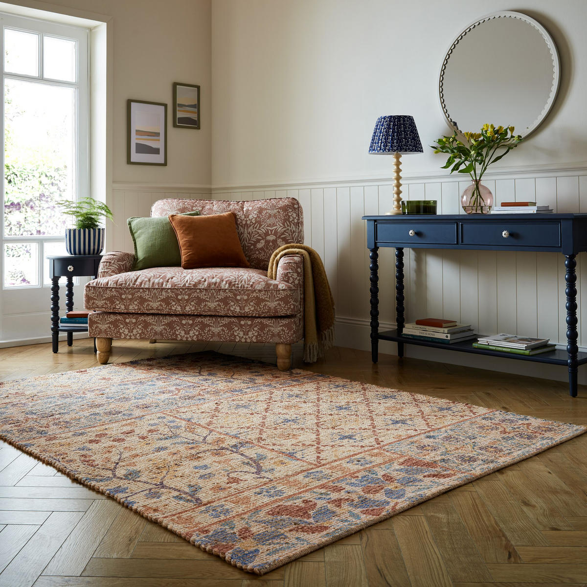 TEPPICH Jute Boho Patchwork, Wohnzimmer Natur-Blau Rechteckig 160x230 - Beige, Textil (160/230cm) - KADIMA DESIGN