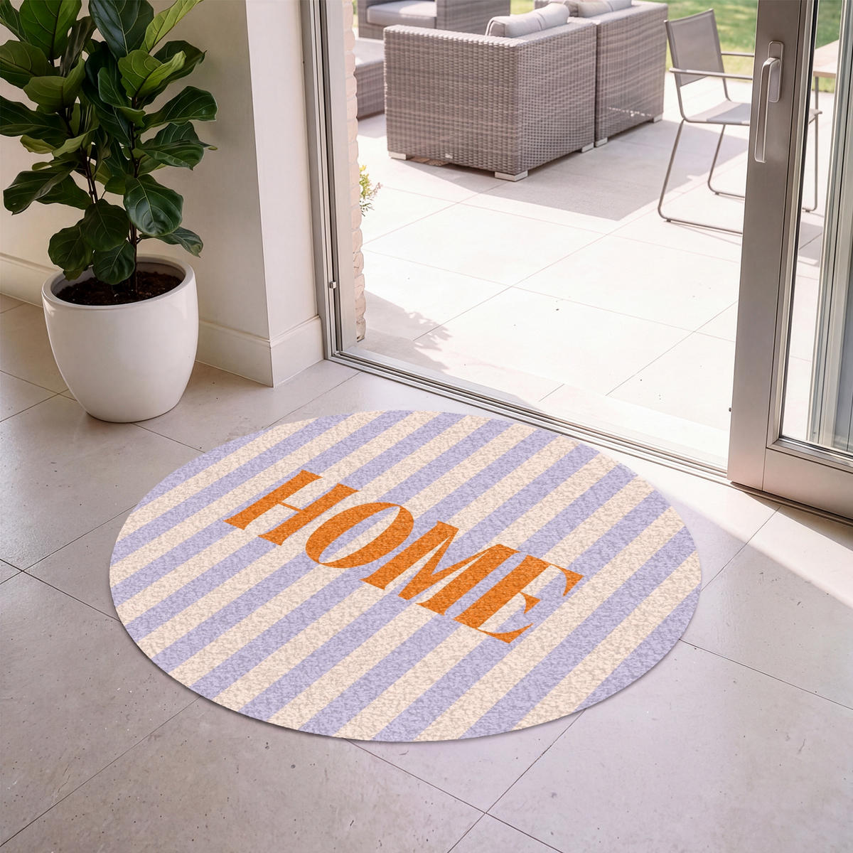 FUSSMATTE Lila – Orange – Streifen – Startseite 120x120 cm - Flieder, Kunststoff (120/0.4cm) - MuchoWow