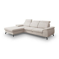 ECKSOFA MALIBU mit Schlaffunktion und Bettkasten, Farbe: Beige, Velourstoff, Ottomane Links - Beige, Textil (276/184cm) - VENASI MÖBEL