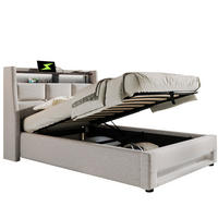 POLSTERBETT mit Stauraum, USB und LED 90x200 cm Beige - Beige, Metall (90/200cm) - Meubliv