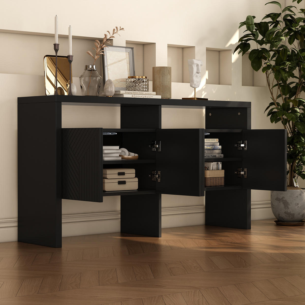 SIDEBOARD Schwarz 140/35/75 cm - Schwarz, Holzwerkstoff (35/75/140cm) - Urban Meuble