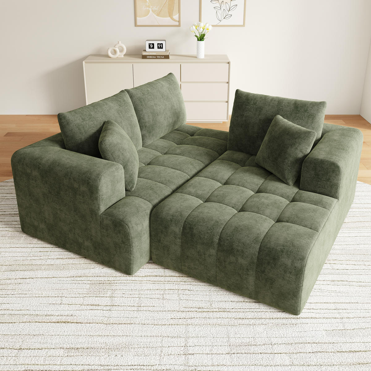 ECKSOFA 244.5/136/79 cm Grün Chenille - Grün, Textil (244.5/136cm) - Oxeza