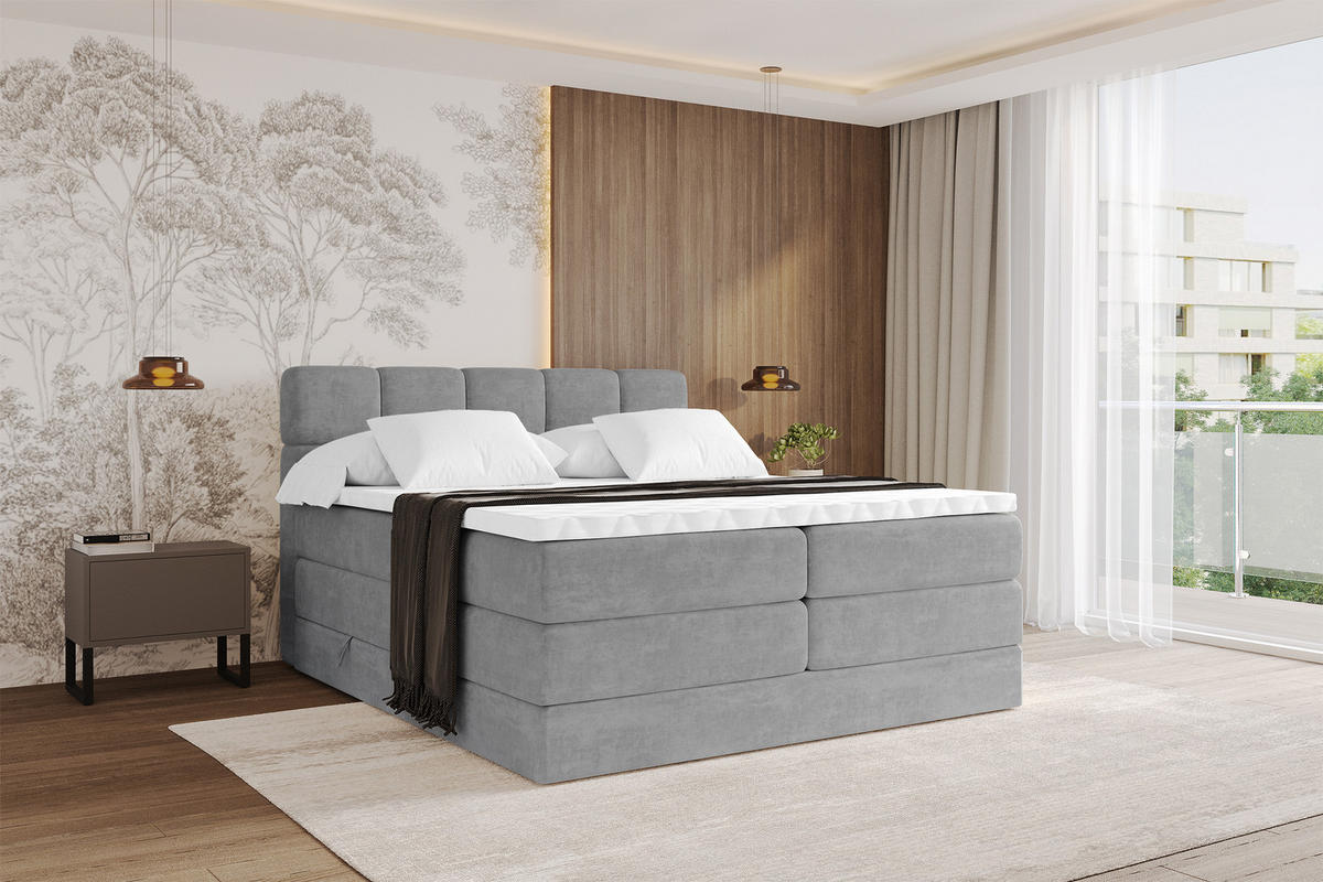BOXBETT mit Matratze H3/H4 - FAMA KING - 180x200 cm Grau Monolith - Graphitfarben, Holzwerkstoff (180/200cm) - ALTDECOR
