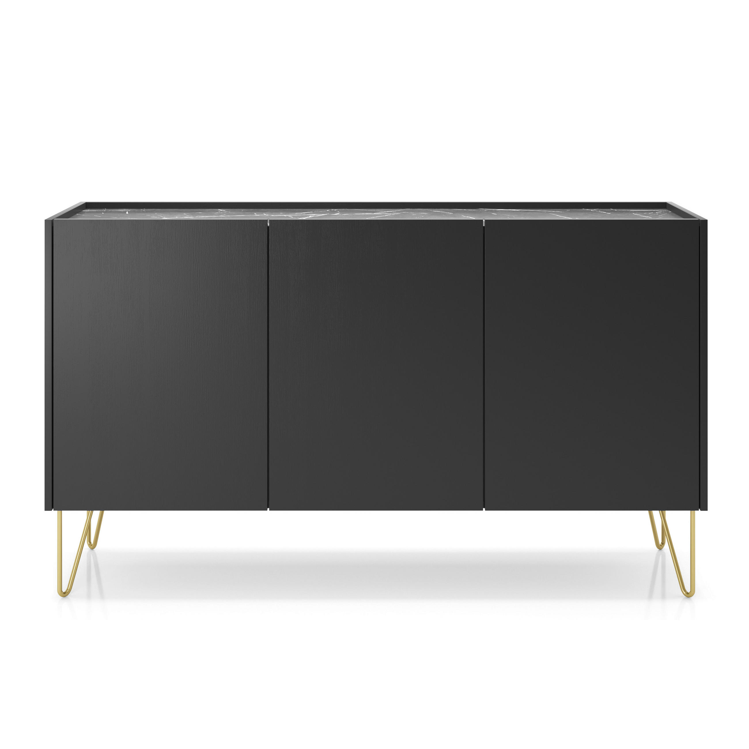SIDEBOARD Canmore K144 – Schwarz, Dreitürige - Schwarz, Glas/Holzwerkstoff (144/83/37cm) - Komodee