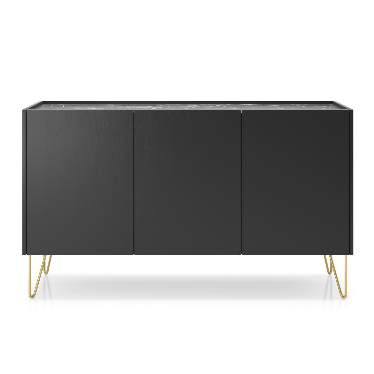 SIDEBOARD Canmore K144 – Schwarz, Dreitürige - Schwarz, Glas/Holzwerkstoff (144/83/37cm) - Komodee