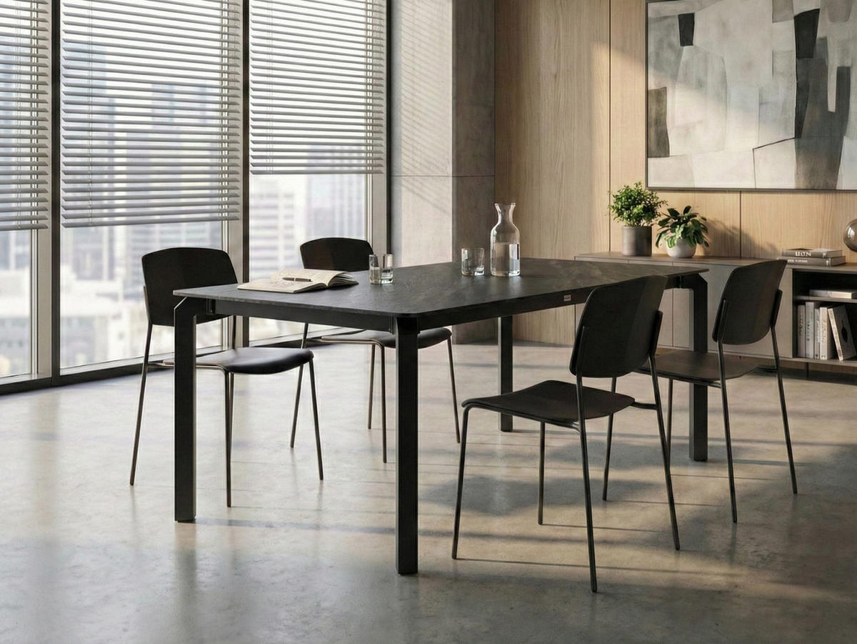 KONFERENZTISCH 90/180 cm Stein Schwarzer Marmor Feletto - Schwarz, Stein (180/90/76cm) - Beliani