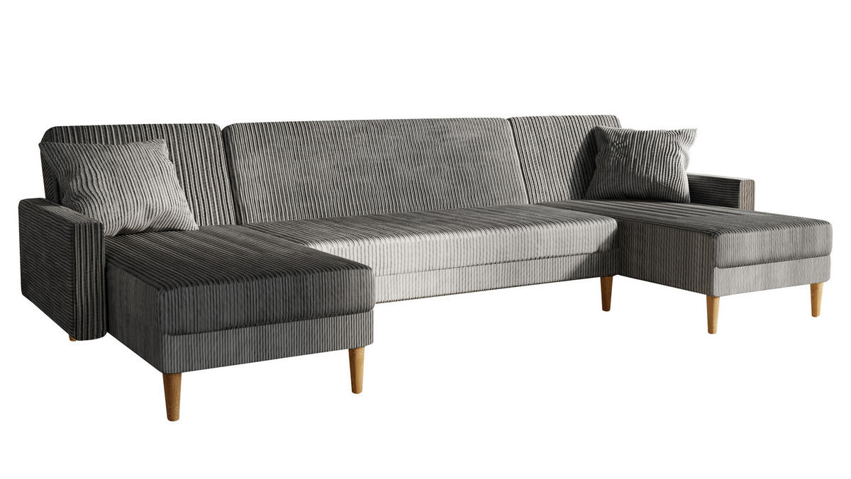 ECKSOFA mit Schlaffunktion U-Form, Hellgrau - Grau, Holzwerkstoff/Textil (330/134cm) - Idohome