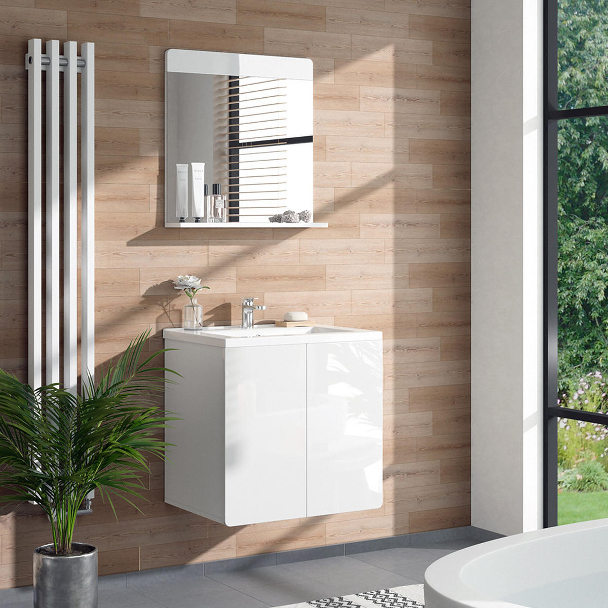 BADEZIMMERSPIEGEL Izan Weiß Hochglanz 60 x 62 cm - Weiß, Glas (60/62/12cm) - Vicco
