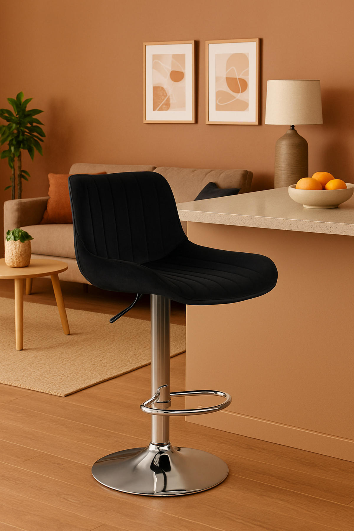 BARHOCKER Lento Gestell Metall in Chromoptik Samt Schwarz - Chromfarben/Schwarz, Textil/Metall (50/108/50cm) - TPFLiving