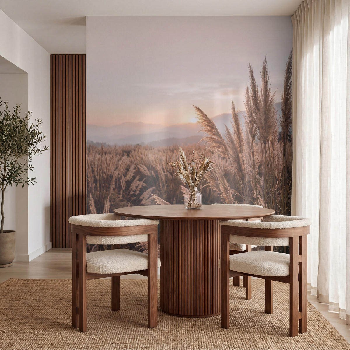 TAPETE - Gras - Feld - Sonne - Natur - 220x280 cm - Sandfarben, Papier (220/280cm) - OnlyWow
