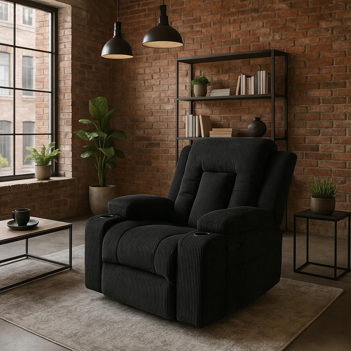 MASSAGESESSEL BOX 2 mit Fußhocker Cord Schwarz - Schwarz, Holz/Textil (87/101/85cm) - makarowski meble