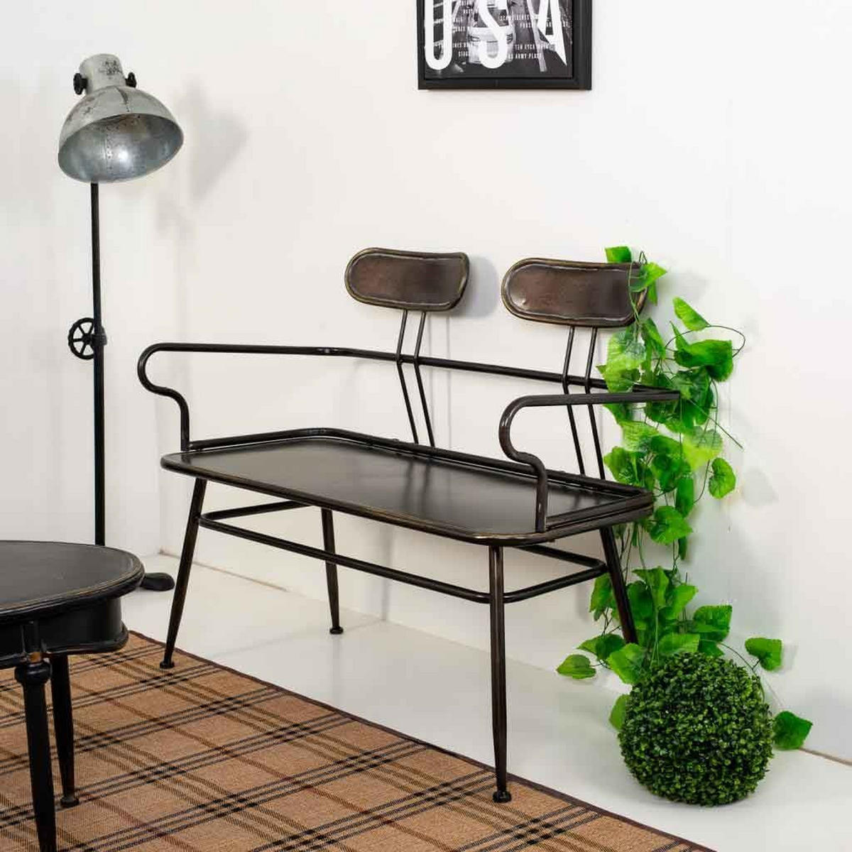 BANK aus Metal 122x54x89 cm - Schwarz, Metall (122/88.5/53.5cm) - Wanderlust