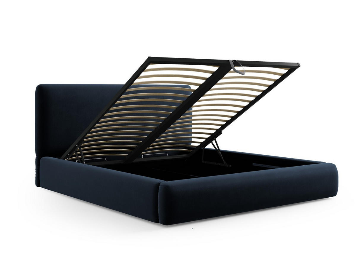 BETT mit Bettkasten und Kopfteil Colonel aus Samt dunkelblau 200x200cm - Dunkelblau, Textil (200/200cm) - Cosmopolitan Design