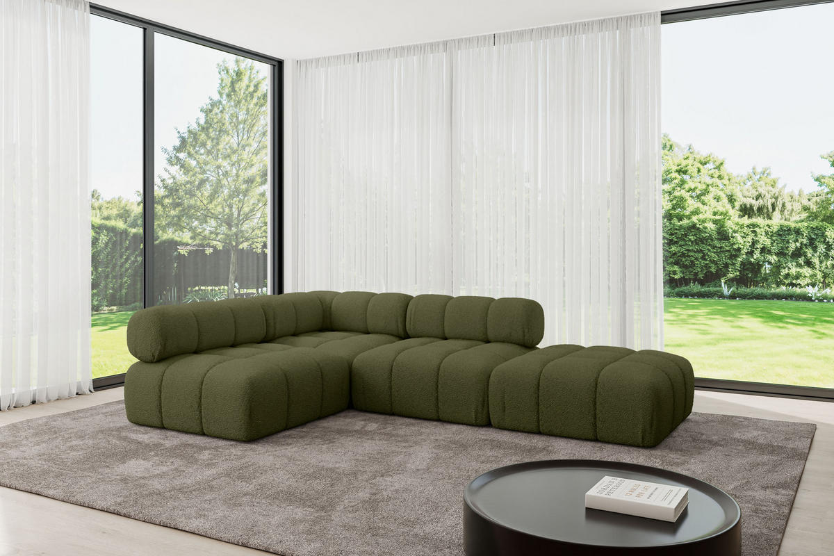 ECKSOFA modulares Sofa Favio-L1 - 285x190x70 cm Grün Bouclé - Grün, Holzwerkstoff/Textil (285/190cm) - ALTDECOR