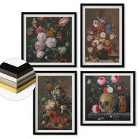 WANDBILDER 4er-Set - 50x50 cm & 40x60 cm Schwarzer Rahmen - Blumenarrangements in Vasen - Schwarz, Kunststoff (50/50cm) - ArtPrintCave