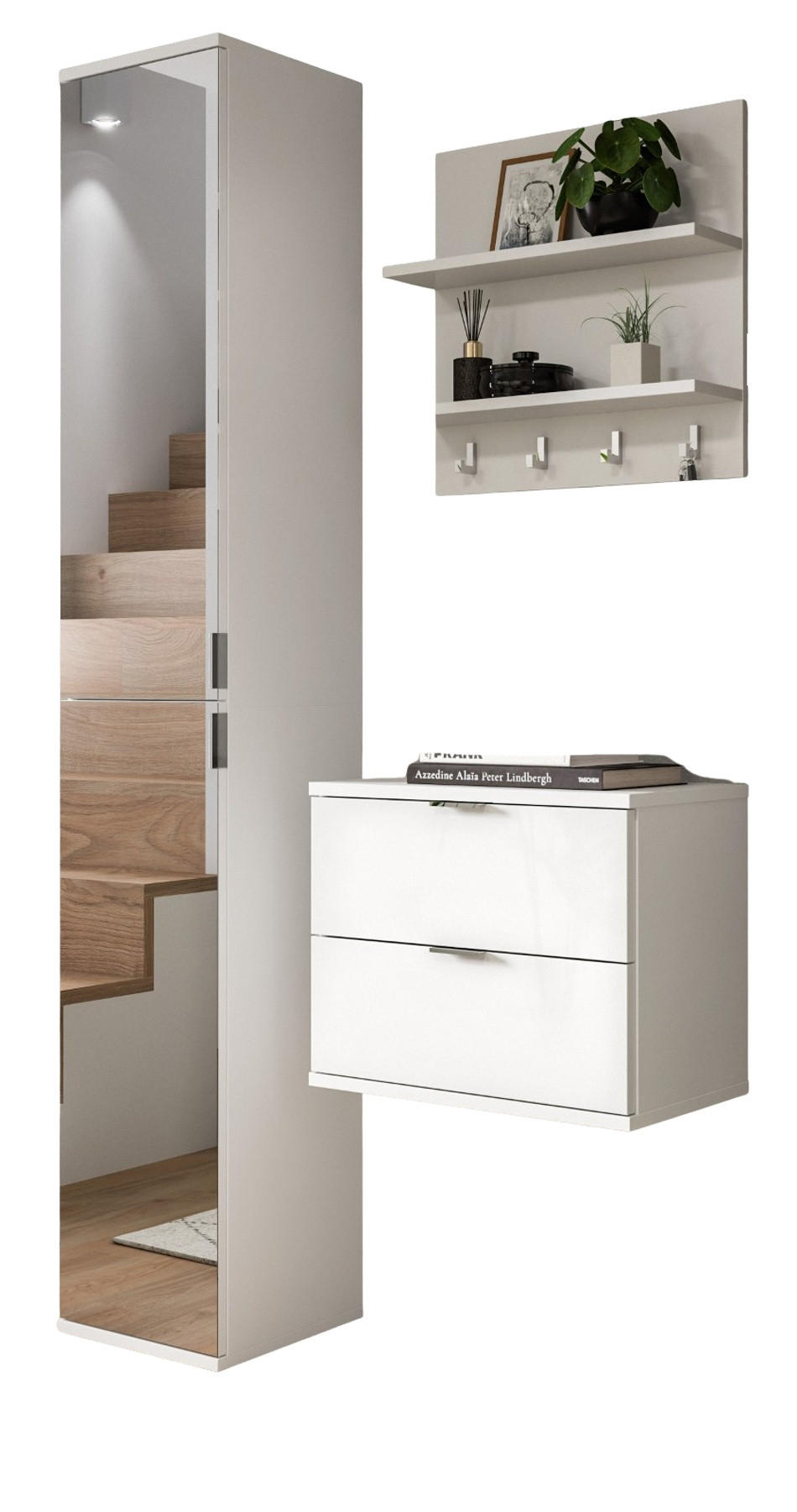 Inn.Furn Garderobe Weiß Hochglanz 97x193x34 cm