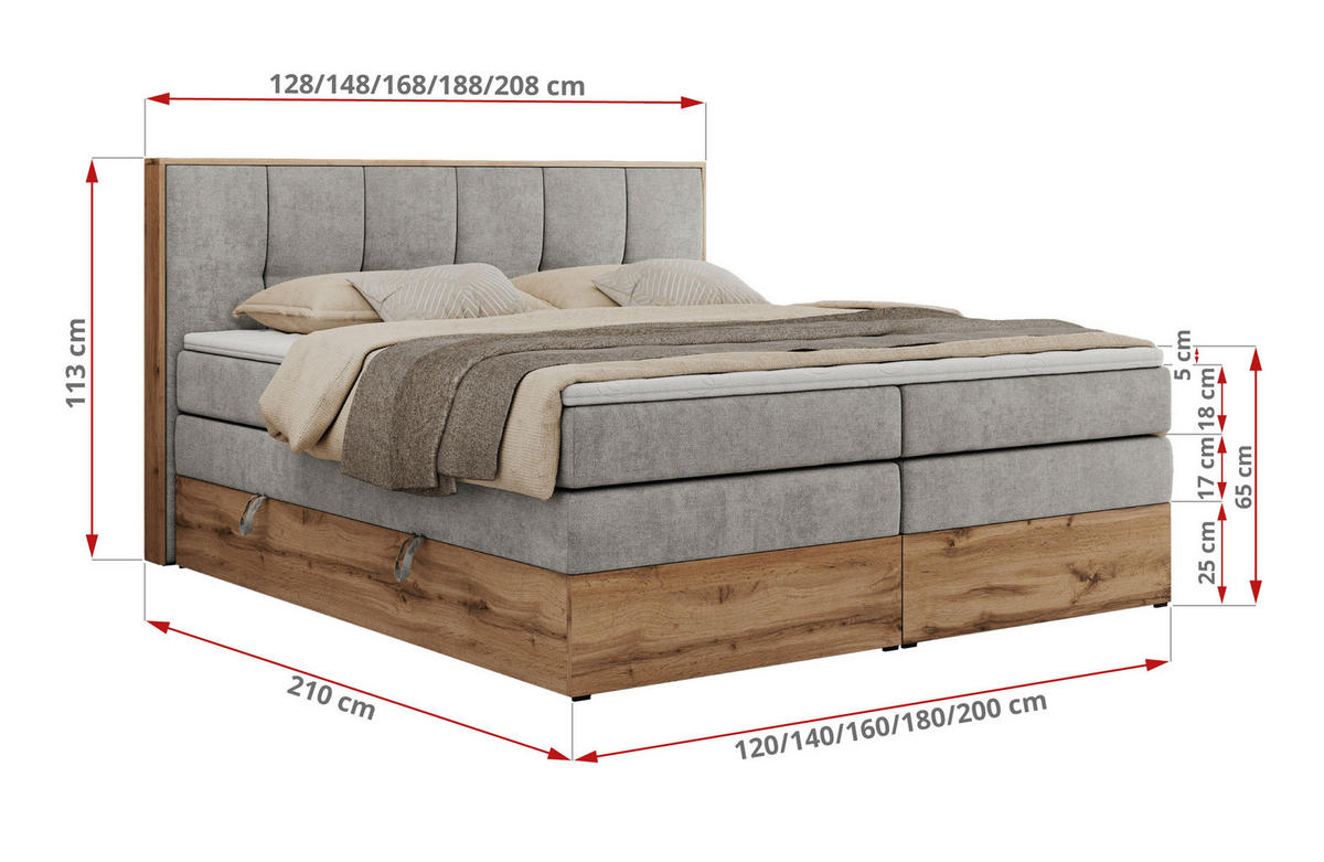 BOXSPRINGBETT ALBERO 1 KING 140/200 Hellgrau Strukture - H3 - Hellgrau, Holz/Textil (140/200cm) - MKS