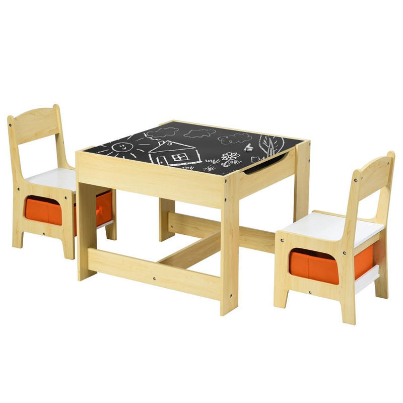 KINDERSITZ‑SET mit Stuhl natur(3-tlg) - Naturfarben, Holzwerkstoff (62/48/62cm) - COSTWAY