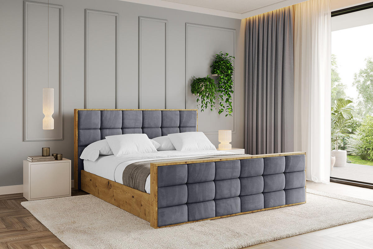 POLSTERBETT mit Bettkasten, Fußteil und Lattenrost, Boxbett ohne Matratze - ENZO2-Z 120x200 Dunkelgrau - Dunkelgrau, Holzwerkstoff/Textil (120/200cm) - ALTDECOR