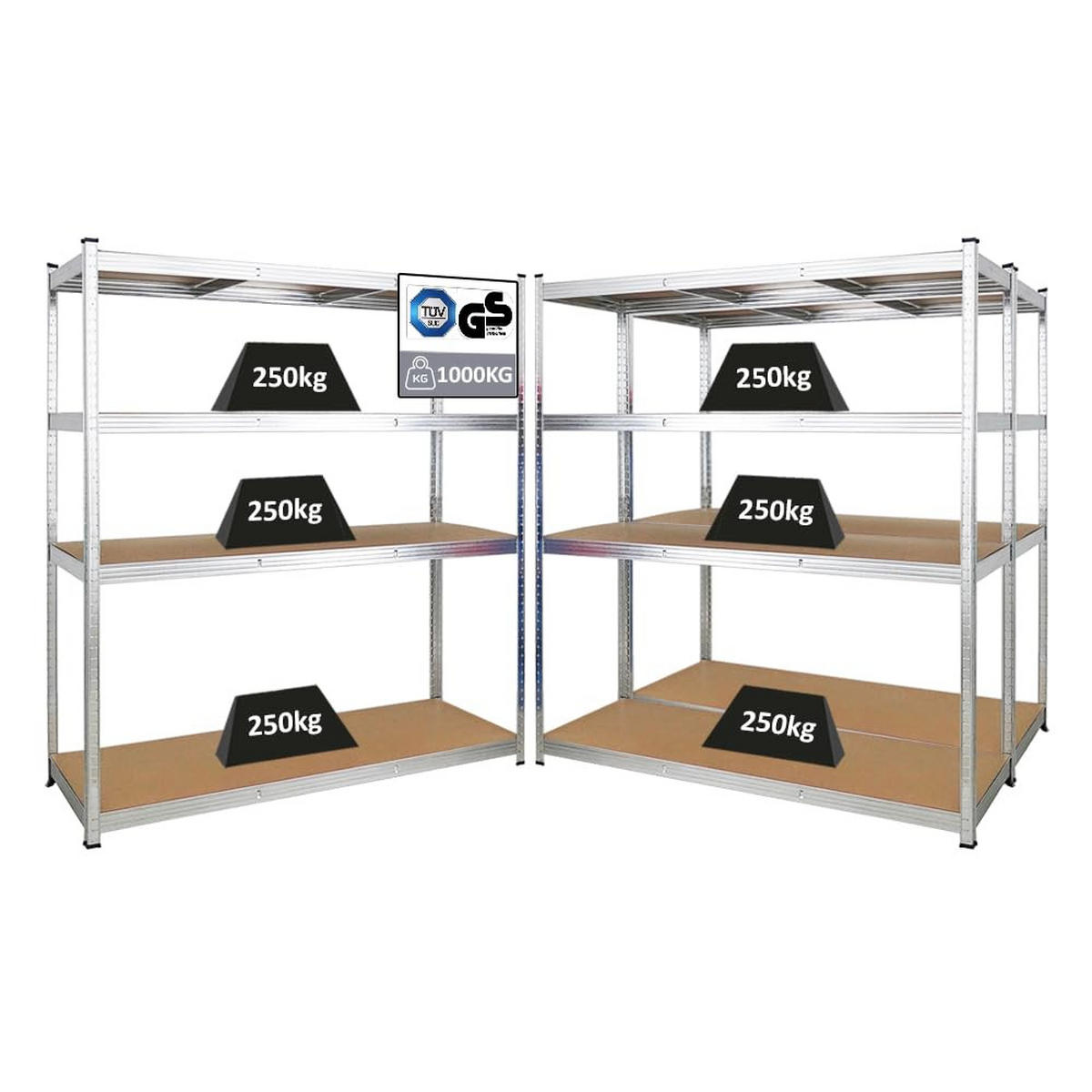 SCHWERLASTREGAL Taurus XL 3er-Set 180x160x60 cm Fachlast 250 kg Verzinkt - Silberfarben, Metall (480/180/60cm) - PROREGAL