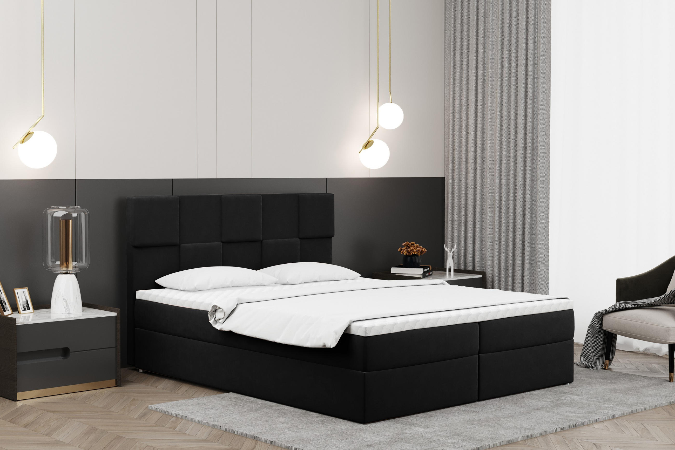 BOXBETT mit Bettkasten und Matratze CLARA Stoff Velvet Schwarz 140x200 cm H3-Bonell - Schwarz, Holz/Textil (140/200cm) - Kaiser Möbel