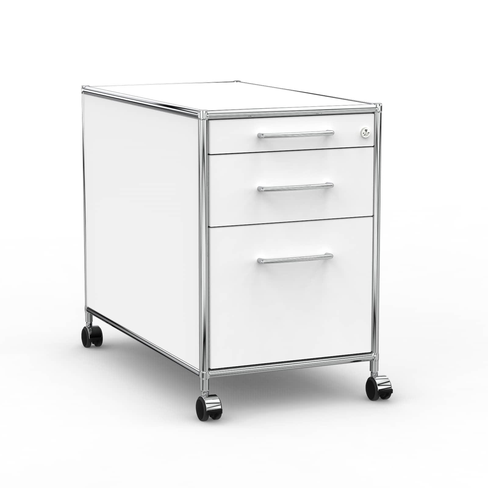 BÜRO-ROLLCONTAINER Holz, 80 cm, 3 Schubladen, 1 Hängeregistratur, Weiß - Chromfarben/Silberfarben, Holzwerkstoff/Metall (80/66.5/80cm) - Versee