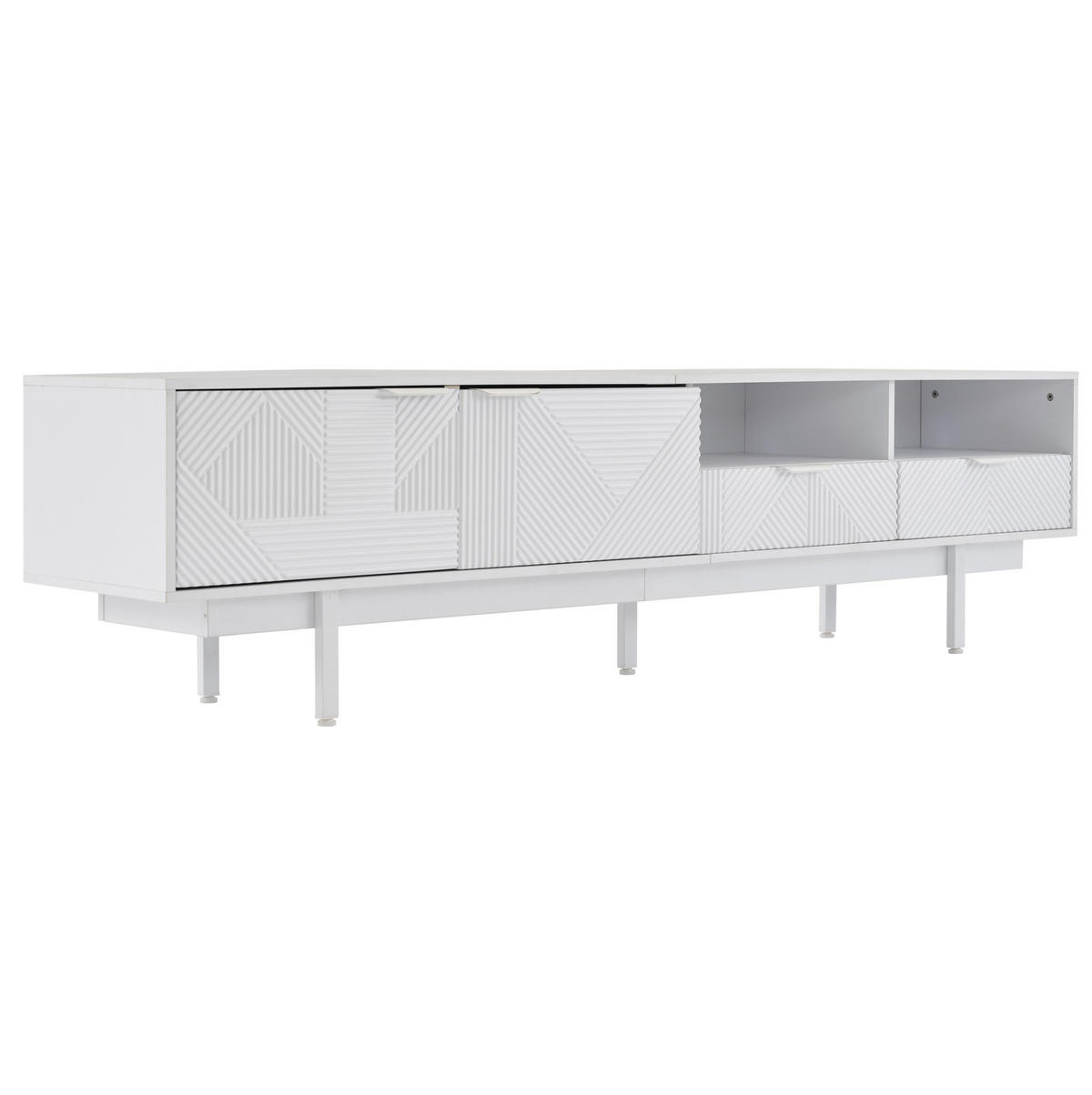 TV stolek 200/40/51 cm s úložným prostorem a vedením kabelů, geometrický minimalistický design, Bílá - bílá, kompozitní dřevo (200/51/41cm) - Redom