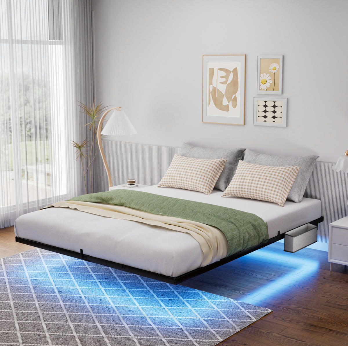 JUGENDBETT Metallbett 140/200 cm aus Stahl mit LED-Beleuchtung und Ladestation Schwarz - Schwarz, Metall (140/200cm) - Modenvie