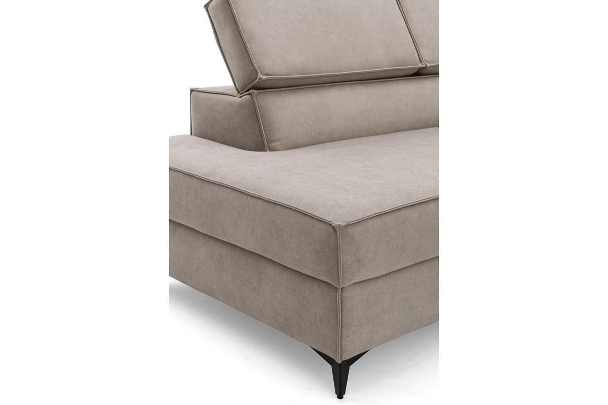 ECKSOFA PURE U Links mit Schlaffunktion 127x270 Velours Creme - Creme/Schwarz, Holz/Textil (340/204cm) - Muffo